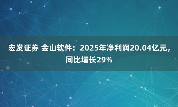 宏发证券 金山软件：2025年净利润20.04亿元，同比增长29%